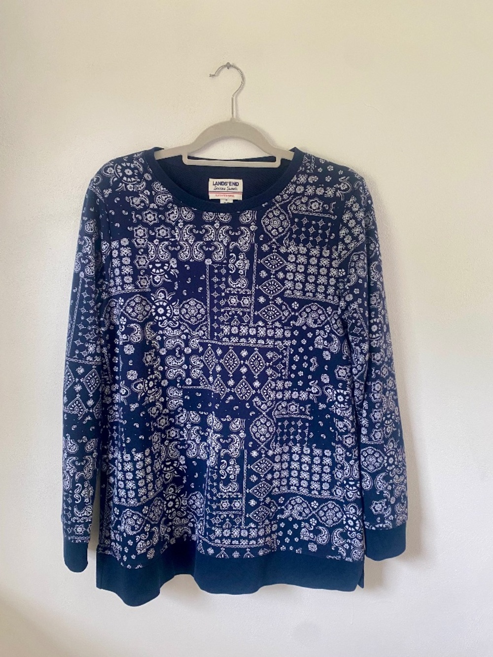 Lands' End Bandana Print Sweatshirt, Navy , M